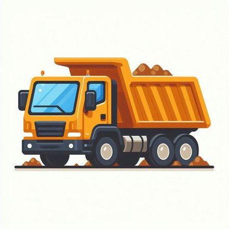 Yellow dump truck isolated on white background. Flat style vector illustration.のイラスト素材