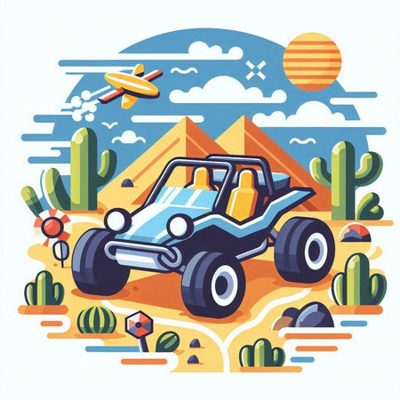 Off-road vehicle in the desert. Vector illustration in flat styleのイラスト素材