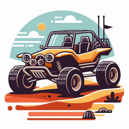Off-road vehicle. Vector illustration in retro style. Side view.のイラスト素材