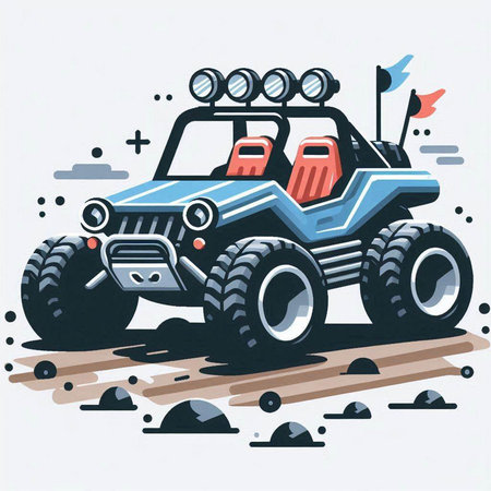Vector illustration of a blue off-road vehicle on the road.のイラスト素材