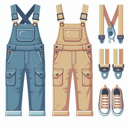 Vector illustration of a set of men's overalls with suspenders.のイラスト素材
