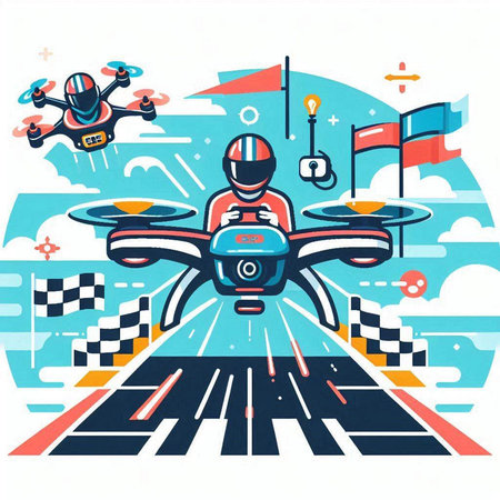 Drone quadcopter flying in the sky. Vector illustration.のイラスト素材