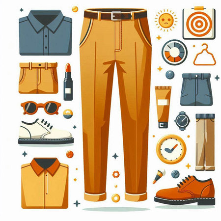 Set of men's clothes and accessories. Vector illustration in flat styleのイラスト素材