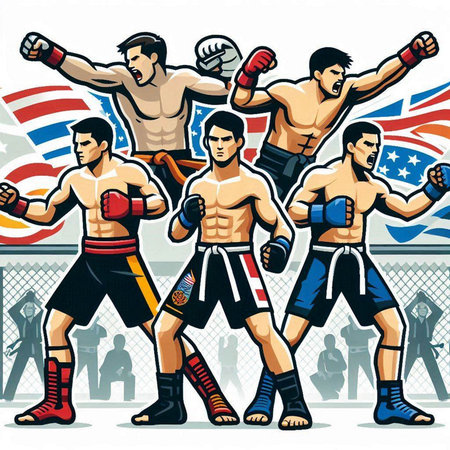 Boxing team. Group of boxer in action. Vector illustration.のイラスト素材
