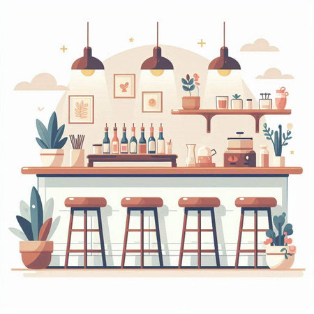 Restaurant interior with bar counter. Vector illustration in flat styleのイラスト素材