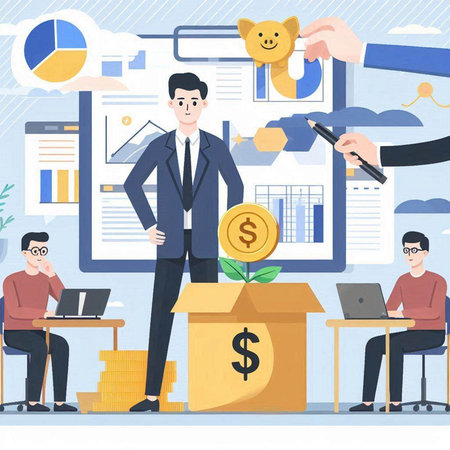 Businessman in office. Vector illustration in flat style. Business concept.のイラスト素材