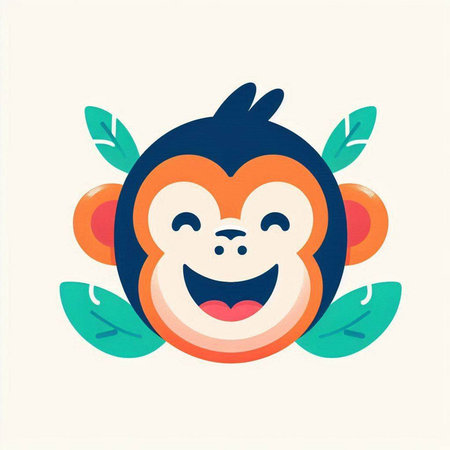 Cute monkey face with leaves. Vector illustration in flat style.のイラスト素材