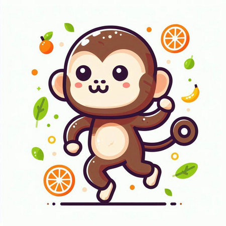 Cute monkey cartoon vector illustration. Cute animal character design.のイラスト素材