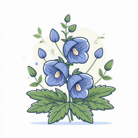 Blue flowers on white background. Hand drawn vector illustration in watercolor style.のイラスト素材