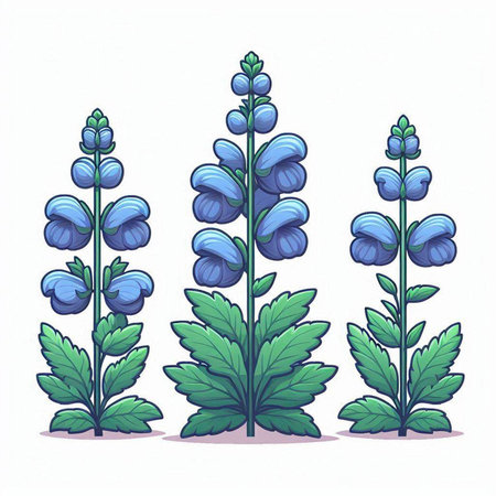 Illustration of blue lupine flowers on a white background.のイラスト素材