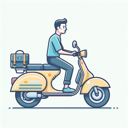 Vector illustration of a man on a scooter. Flat style.のイラスト素材