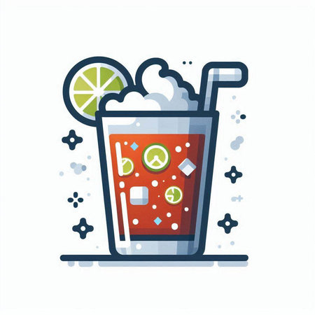 Cocktail with lime and ice in a glass. Vector illustration.のイラスト素材