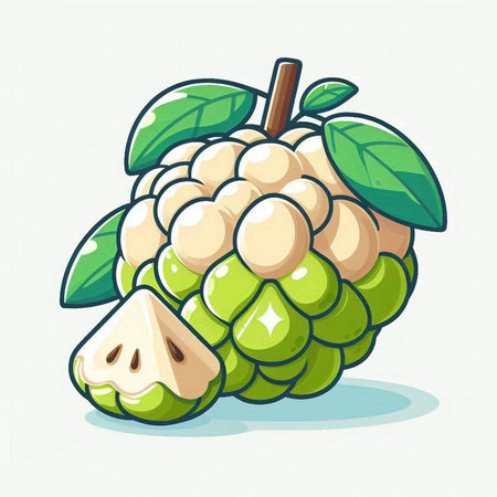 Custard apple isolated on white background. Vector illustration in cartoon style.のイラスト素材