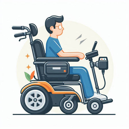 Disabled man in wheelchair. Vector illustration in flat cartoon style.のイラスト素材
