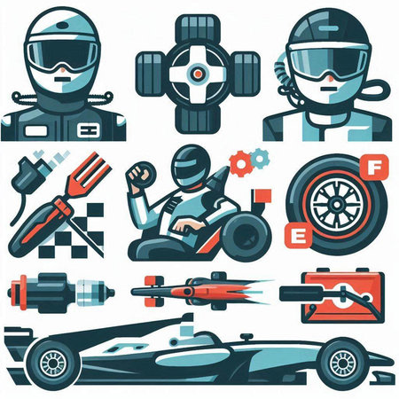 Set of racing car icons. Vector illustration isolated on white background.のイラスト素材