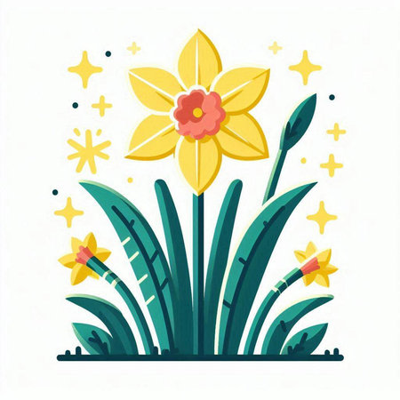 Daffodil flower vector illustration. Spring season floral background.のイラスト素材