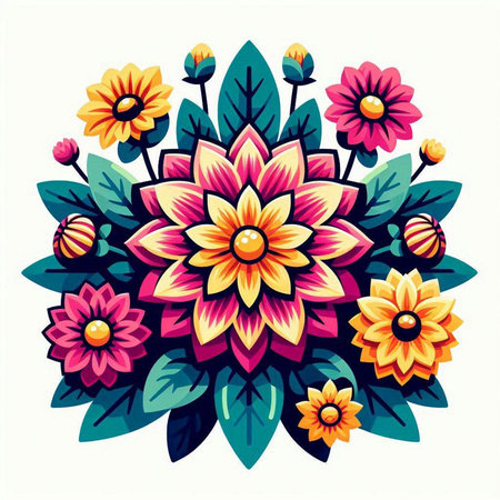 Vector illustration of stylized flowers in retro style on a white backgroundのイラスト素材