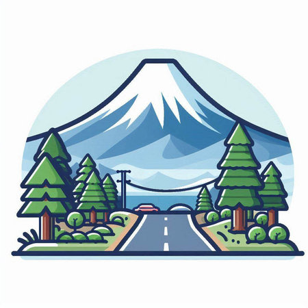 Mt. Fuji and the road. Vector illustration of a mountain landscape.のイラスト素材