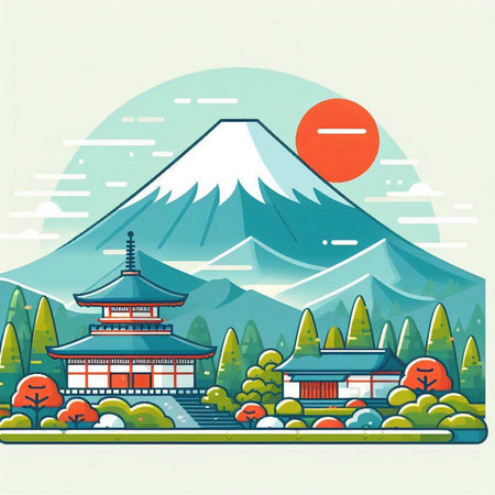Mt. Fuji, Japan. Landscape design. Vector illustrationのイラスト素材