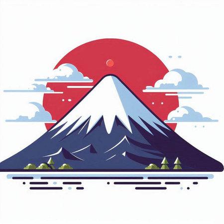 Mount Fuji, Japan vector illustration. Flat style design. Vector illustration.のイラスト素材