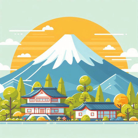 Mt. Fuji, Japan vector illustration in flat design style.のイラスト素材