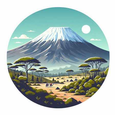 Mt. Fuji in the forest, Japan, vector illustration.のイラスト素材
