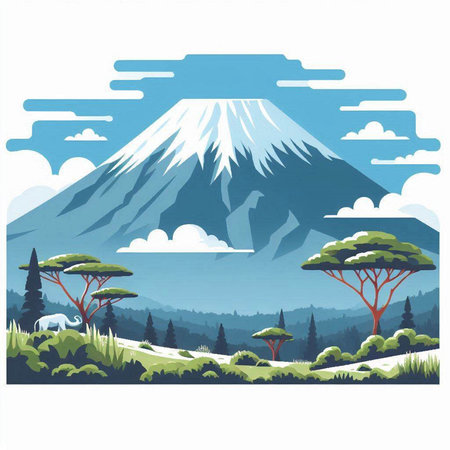 Mount Fuji in the forest. Landscape of Japan. Vector illustration.のイラスト素材
