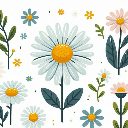 floral seamless pattern with chamomile flowers vector illustration designのイラスト素材