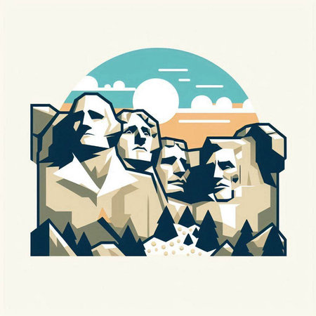 Mountain landscape with rocks and sun. Vector illustration in retro style.のイラスト素材