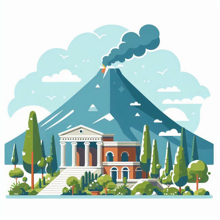 Ancient Greek temple on the top of the mountain. Vector illustration.のイラスト素材