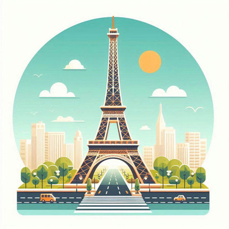 Eiffel Tower in Paris, France. Vector illustration in flat styleのイラスト素材