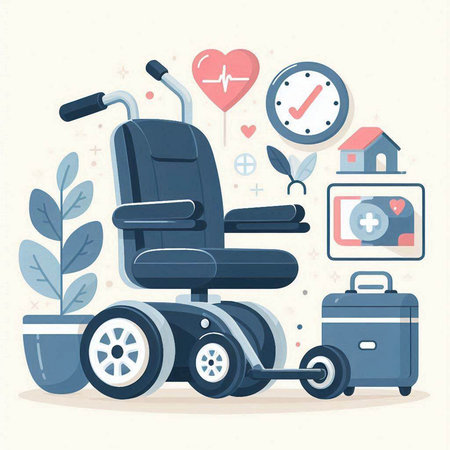 Wheelchair and medical icons. Vector illustration in flat design style.のイラスト素材