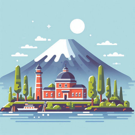 Vector illustration of Mount Fuji in Japan. Flat style design for web, site, banner, poster and print.のイラスト素材