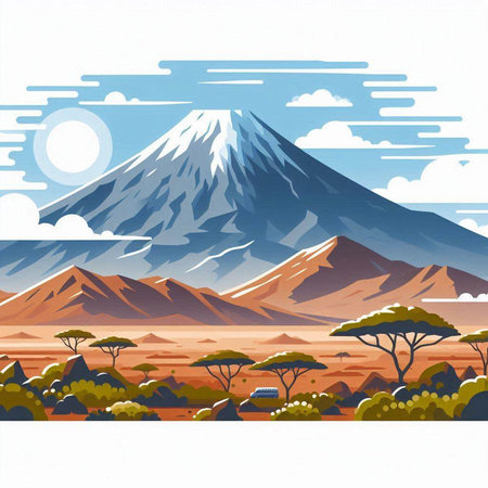 Mt. Fuji in the background of the mountains. Vector illustrationのイラスト素材
