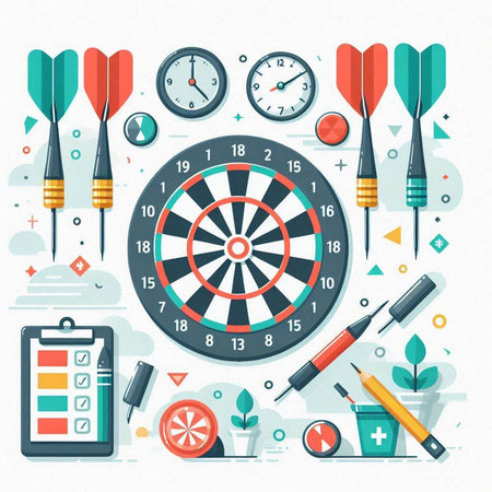 Dartboard, dartboard, dartboard, darts. Flat design vector illustration.のイラスト素材