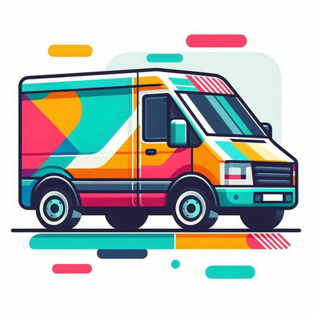 Colorful delivery van isolated on a white background. Vector illustration.のイラスト素材