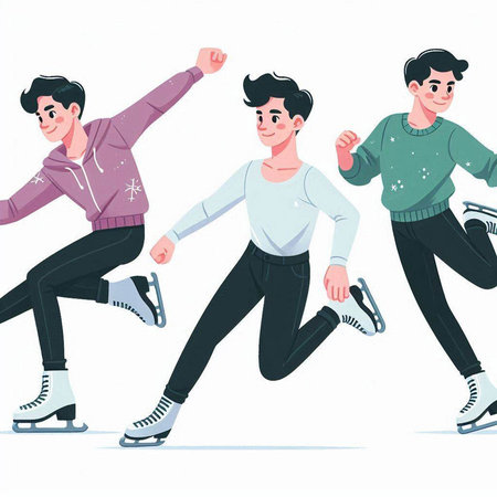 Young people skating on ice rink. Vector illustration in cartoon style.のイラスト素材