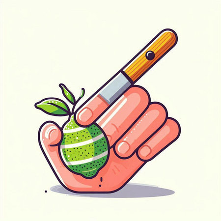 Easter egg in a hand with a knife. Vector illustration.のイラスト素材