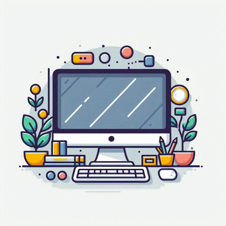 Flat line design modern vector illustration concept of online education, distance learning, e-learning, webinar, webinar.のイラスト素材