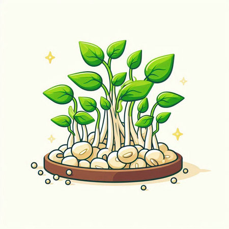Illustration of a group of green sprouts growing in a potのイラスト素材