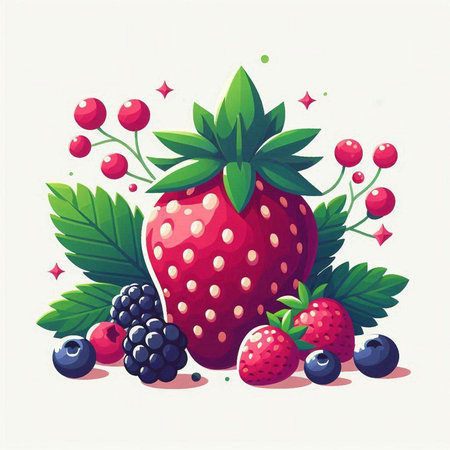 Strawberry, blueberry, blackberry and raspberry vector illustration.のイラスト素材