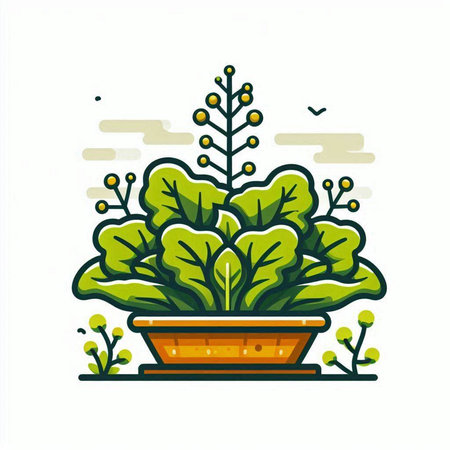 Illustration of a green plant in a pot on a white backgroundのイラスト素材
