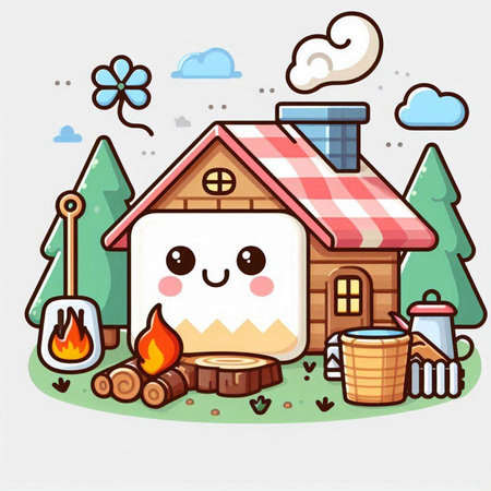 Cute cartoon house in the forest. Vector illustration for your designのイラスト素材