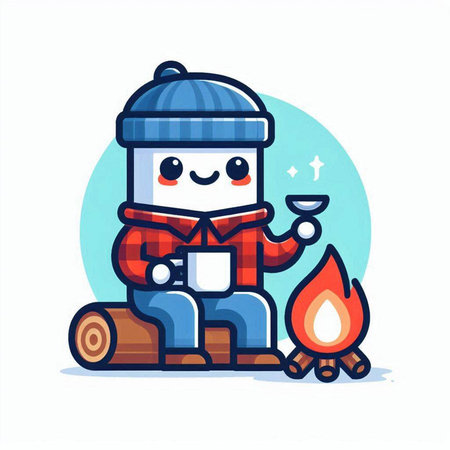 Camping cartoon character. Vector illustration in a flat style on a white background.のイラスト素材