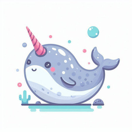 Cute cartoon narwhal with unicorn horn. Vector illustration.のイラスト素材