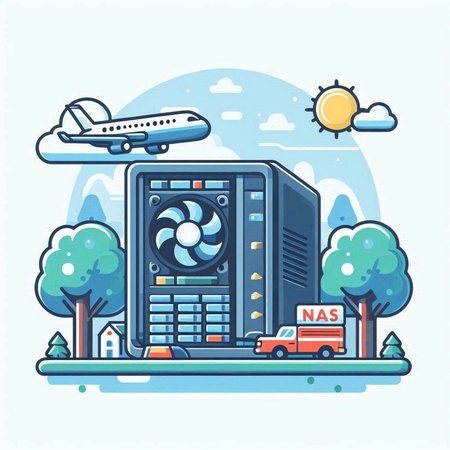 Vector illustration of computer system in flat style on the background of the city.のイラスト素材