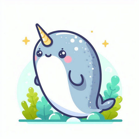 Cute cartoon narwhal. Vector illustration in a flat style.のイラスト素材