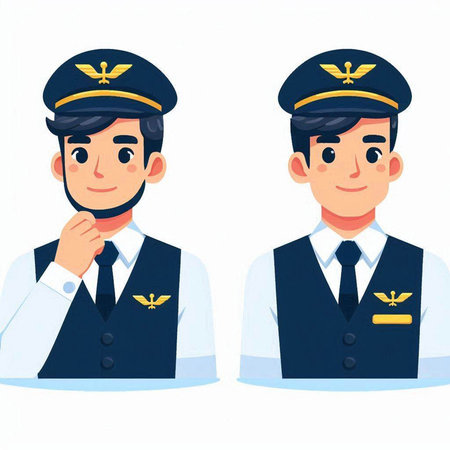 Pilot and stewardess in uniform. Vector illustration in cartoon styleのイラスト素材