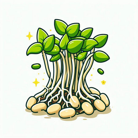 Illustration of a green sprout with roots on a white backgroundのイラスト素材