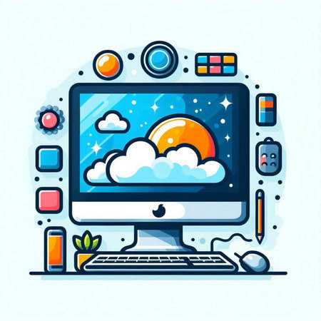 Modern flat design vector illustration concept of cloud computing, cloud storage, social media, multimedia, entertainment.のイラスト素材